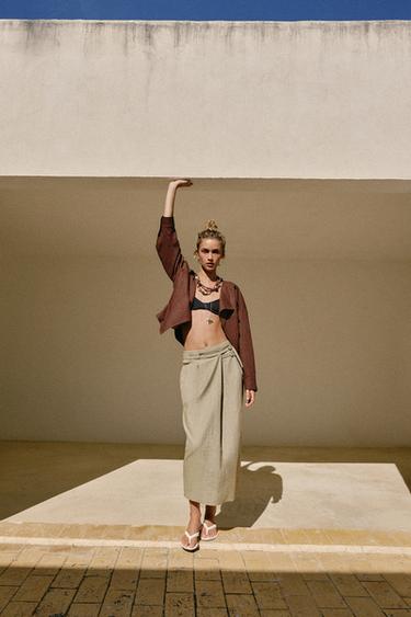 JUPE MI-LONGUE CEINTURE - Marron clair de Zara - Image 6