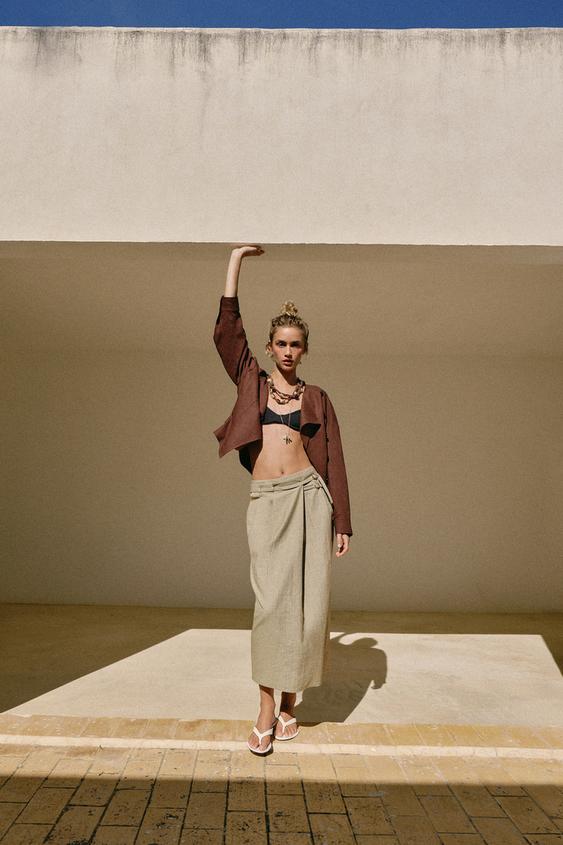 JUPE MI-LONGUE CEINTURE - Marron clair de Zara - Image 6
