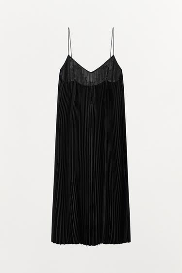 PLEATED DRESS WITH EMBROIDERY AND LACE - Black by Zara - Image 7
