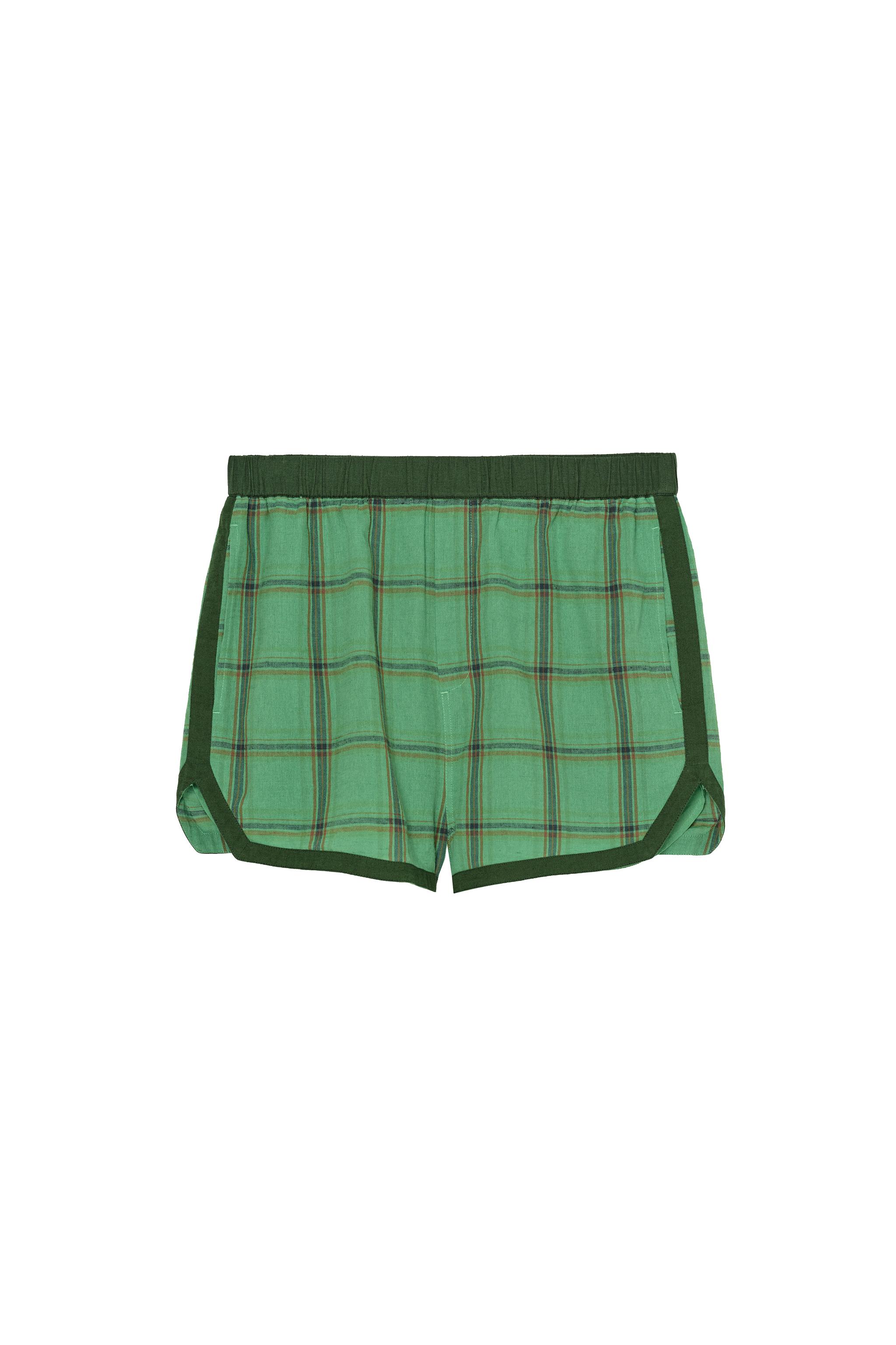 CONTRAST PLAID SIDE STRIPE SHORTS — Green