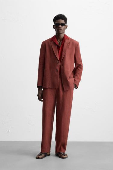 100% LINEN SUIT - Grey / Tan by Zara