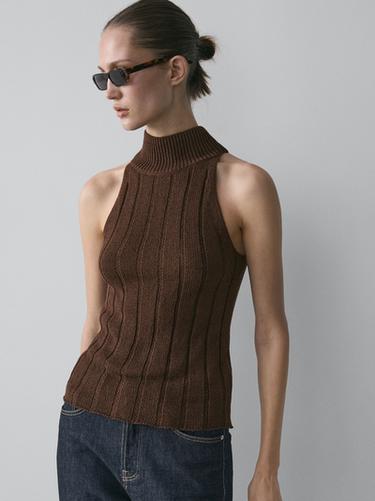 Zara Cotton blend halter top - Chocolate