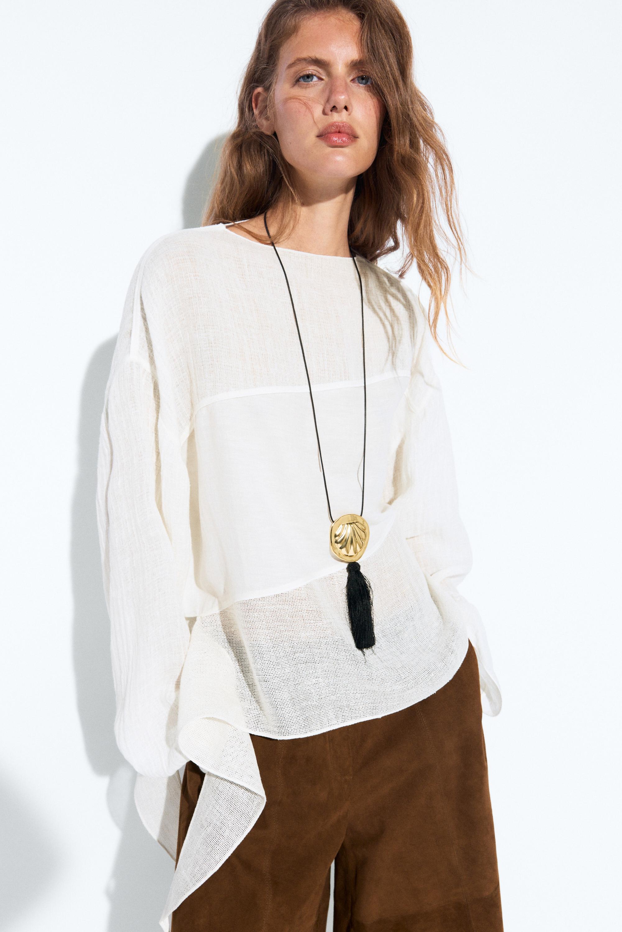 Flowing linen blend shirt — Oyster-white