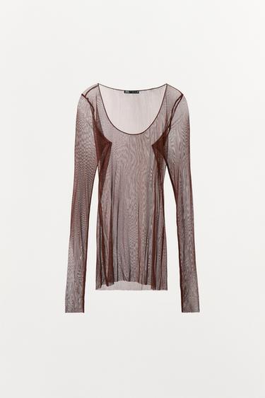 T-SHIRT EN SOIE 100 % - Marron de Zara - Image 4