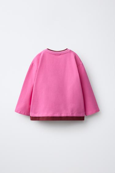 LAYERED HENLEY T-SHIRT — Fuchsia 2