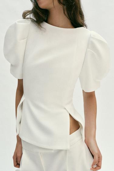 PUFF SLEEVE TOP - Ecru by Zara - Image 2