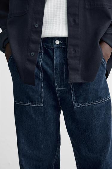 WIDE-LEG JEANS WITH TOPSTITCHING - Blue by Zara - Image 4