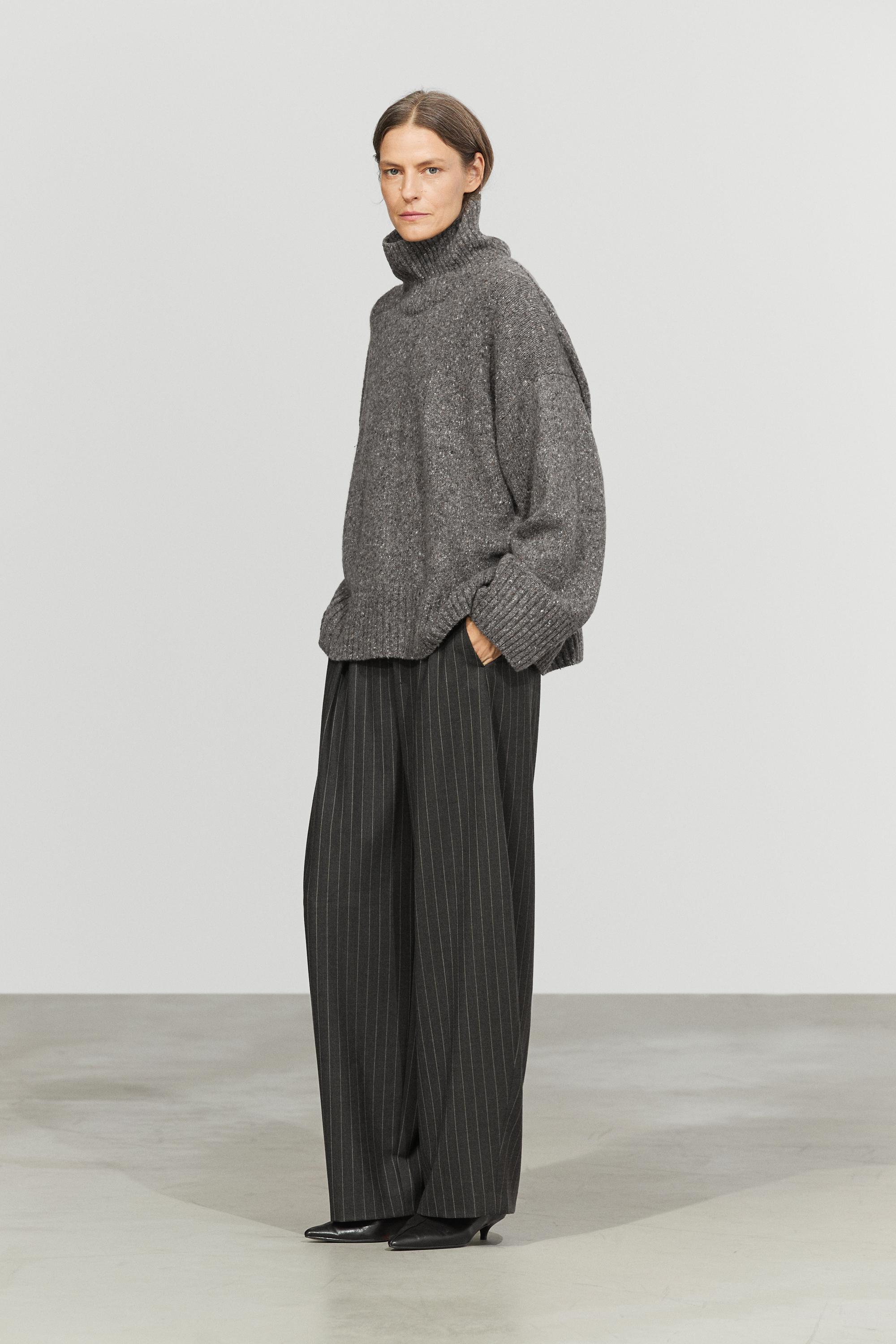 Wool blend turtleneck knit sweater