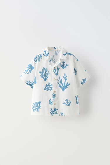 قميص بطبعة مرجان - أزرق / أبيض الخاص بـ Zara - صورة 0
