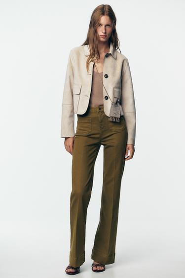 Zara FAUX SUEDE CROPPED JACKET - Ecru - Image 0