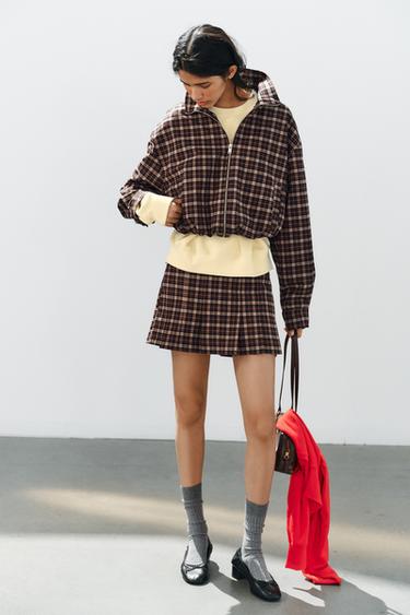 CHECKED ZIP JACKET - Burgundy by Zara - Image 0