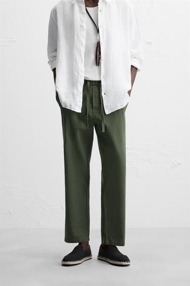 PANTALON RELAXED FIT COTON - LIN - Kaki foncé de Zara
