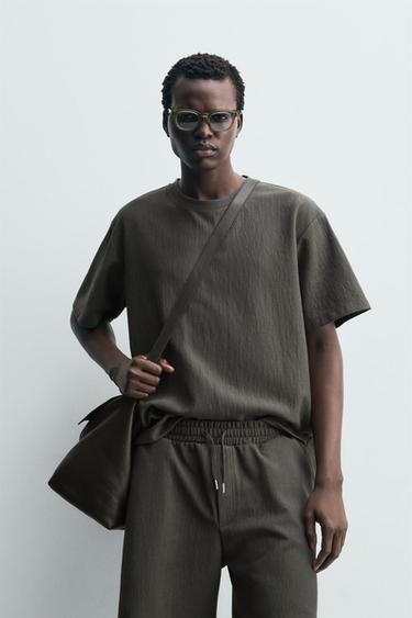 RELAXED FIT TEXTURED T-SHIRT - Greenish by Zara