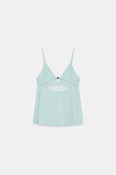 TOP À BRETELLES PÉPLUM - Bleu d'eau de Zara - Image 6