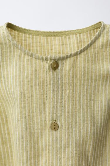 100% LINEN STRIPED ROMPER - Mid-green by Zara - Image 2