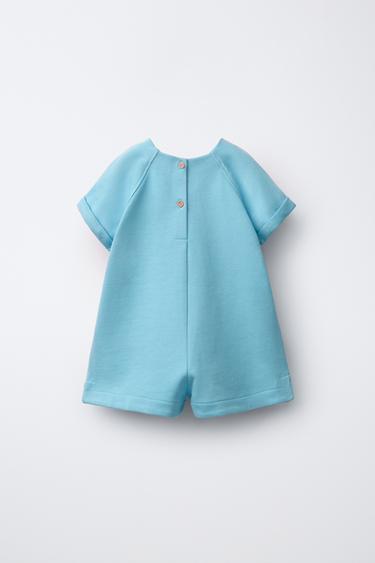 PLAIN FLEECE PLAYSUIT - Light blue by Zara - Image 1
