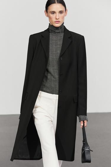 Long button detail coat — Black 2
