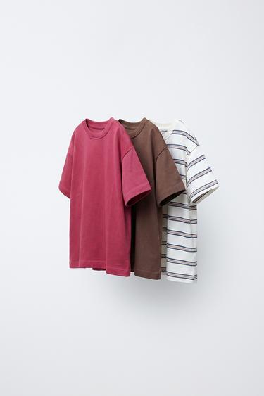 ҮШ ЖОЛАҚТЫ ЖӘНЕ ЖАЙ ФУТБОЛКА ЖИНАҒЫ - Қызғылт Zara компаниясынан