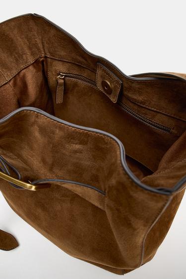 LEATHER BUCKET BAG WITH BELT DETAIL - Brown by Zara - Image 4