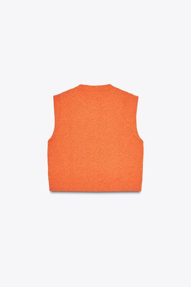 TOP GILET EN MAILLE BOUTON COQUILLAGE - Orange de Zara - Image 5