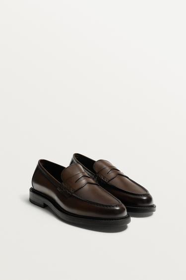 MOCASSINS DE PELL AMB ANTIFAÇ - Marró de Zara