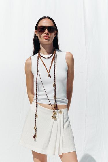 JUPE-CULOTTE CROISÉE À PINCES - Écru de Zara - Image 2