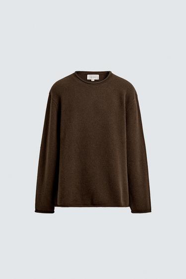 SUÉTER 100% LANA ACABADO ENROLLADO - Marrón de Zara