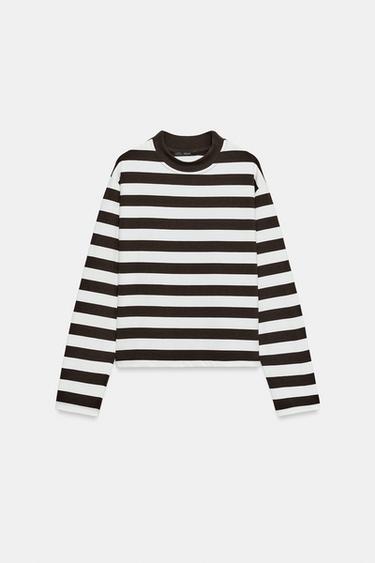 CAMISETA MANGA LARGA RAYAS - Marrón / Crudo de Zara