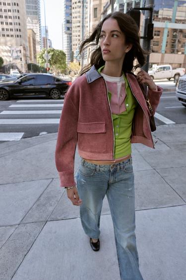 Zara CORDUROY JACKET WITH FAUX LEATHER COLLAR - MARSALA - Image 0