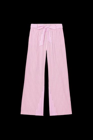 GESTREIFTE POPELIN-HOSE MIT GÜRTEL - Rosa von Zara - Bild 0