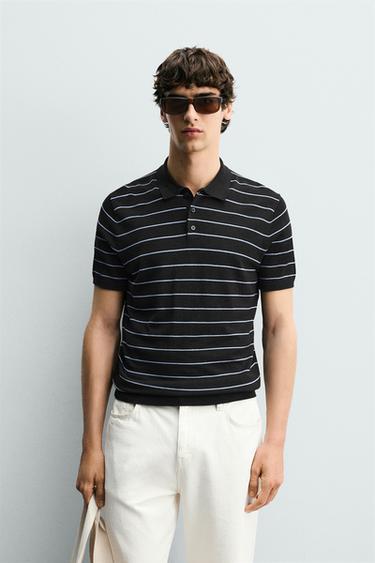 Zara REGULAR FIT KNIT POLO SHIRT - Striped