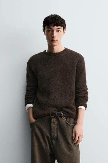 TEXTURED WOOL BLEND JUMPER - Chocolate by Zara