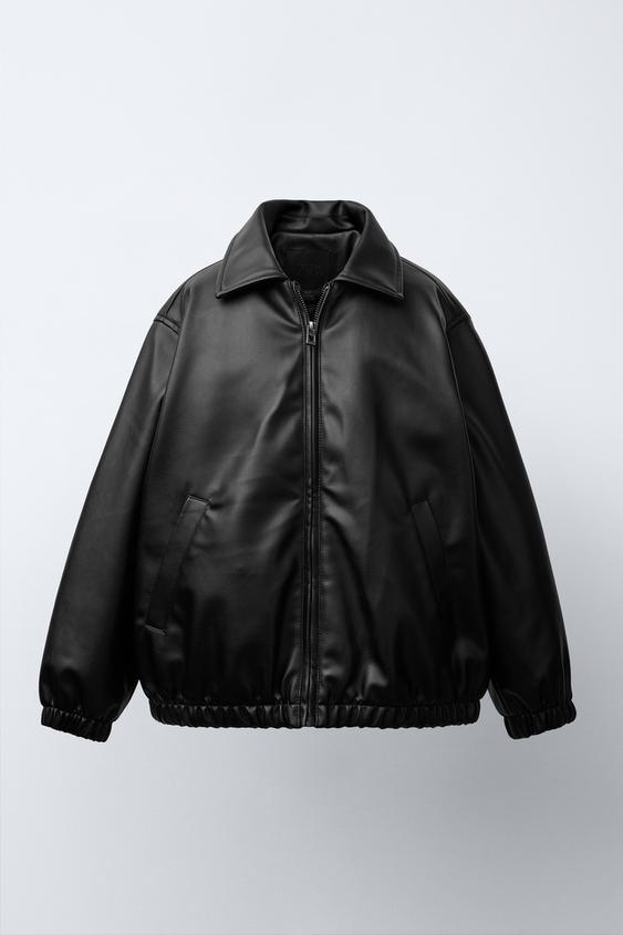 LEATHER-EFFECT BOMBER JACKET - Black | ZARA Ireland