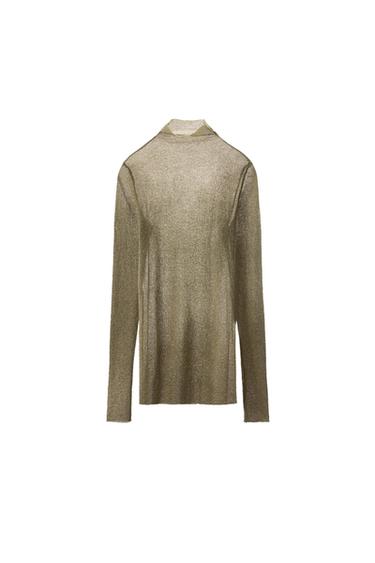 Zara METALLIC THREAD FINE KNIT TOP - Golden - Image 0
