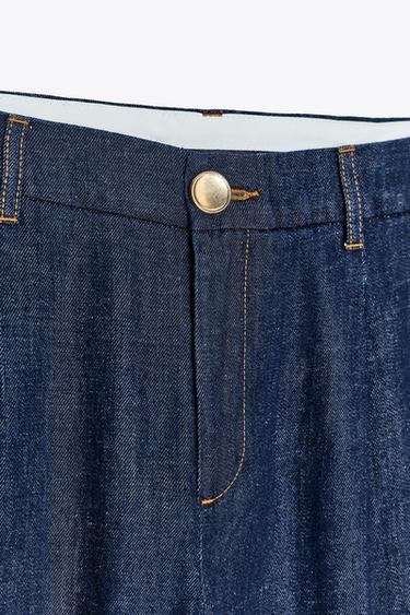 WIDE-LEG DENIM-EFFECT TROUSERS - Dark indigo by Zara - Image 5