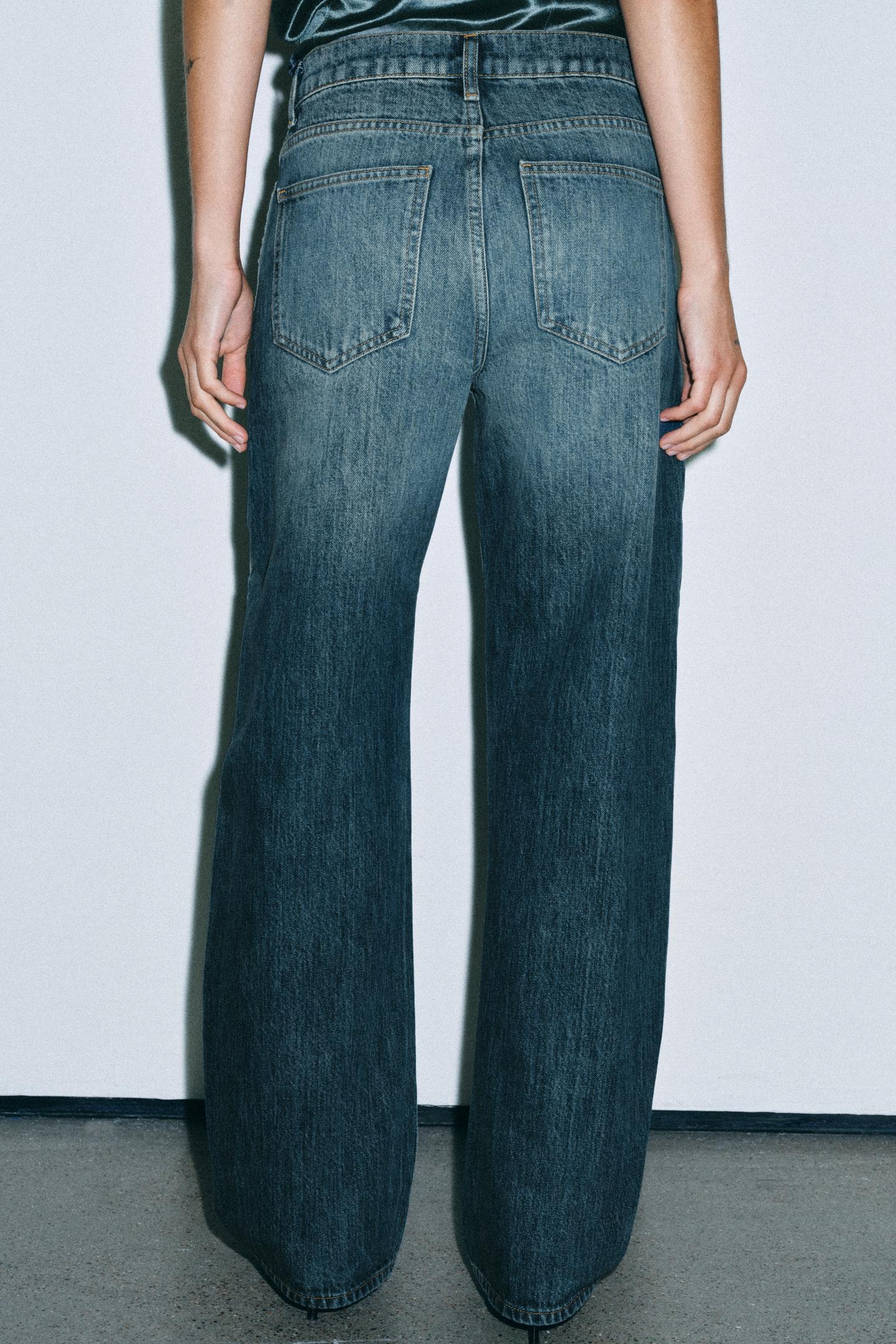 Женские джинсы Zara ZW Collection Mid-Rise Curved Patchwork, цвет: Синий — фото 4
