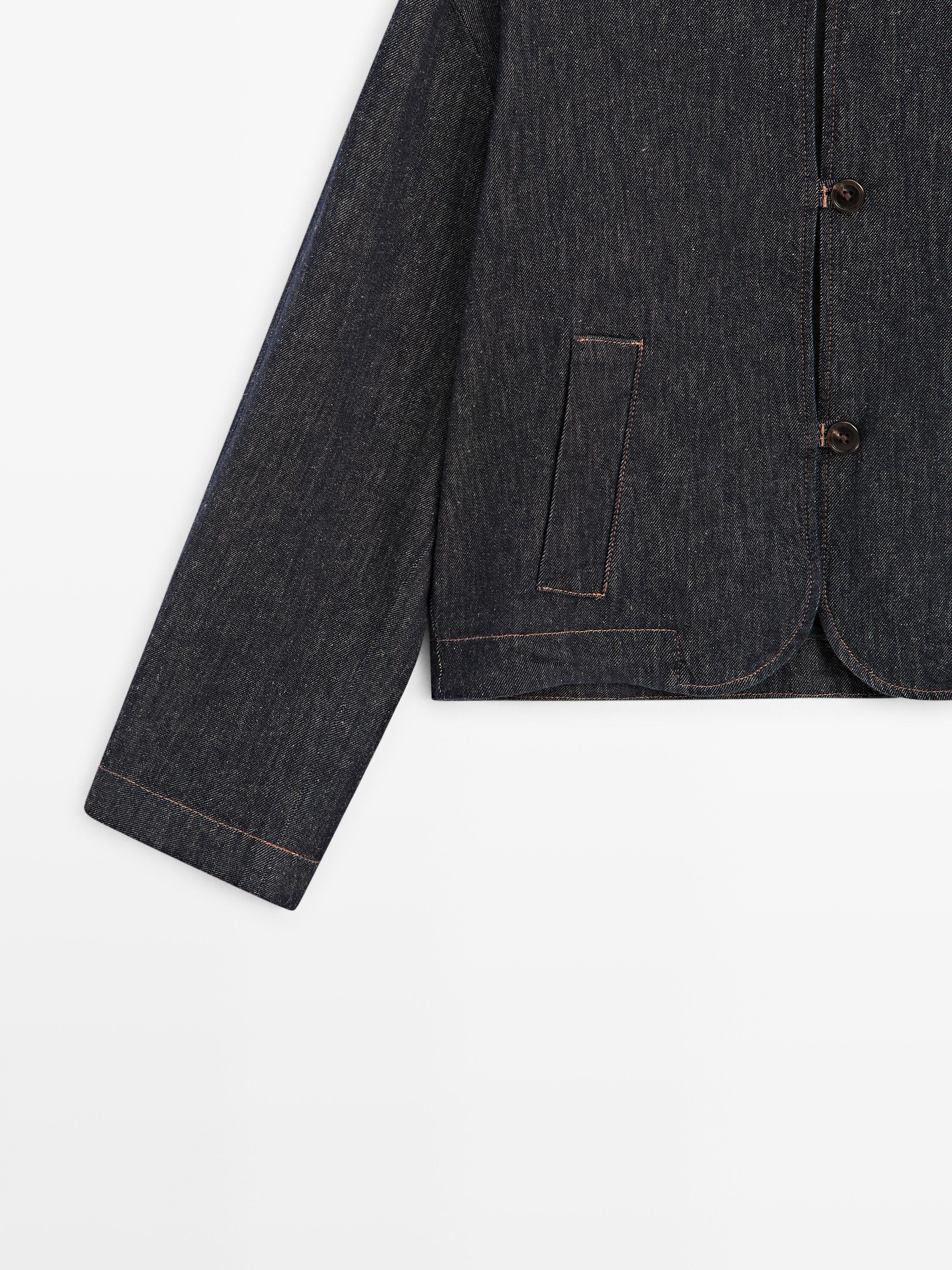 Short cotton blend denim jacket
