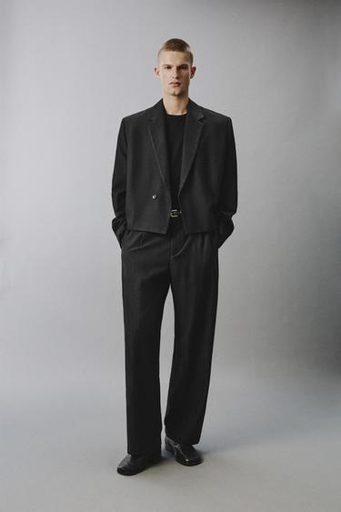 CROPPED FIT PINSTRIPE SUIT BLAZER - Dark grey by Zara