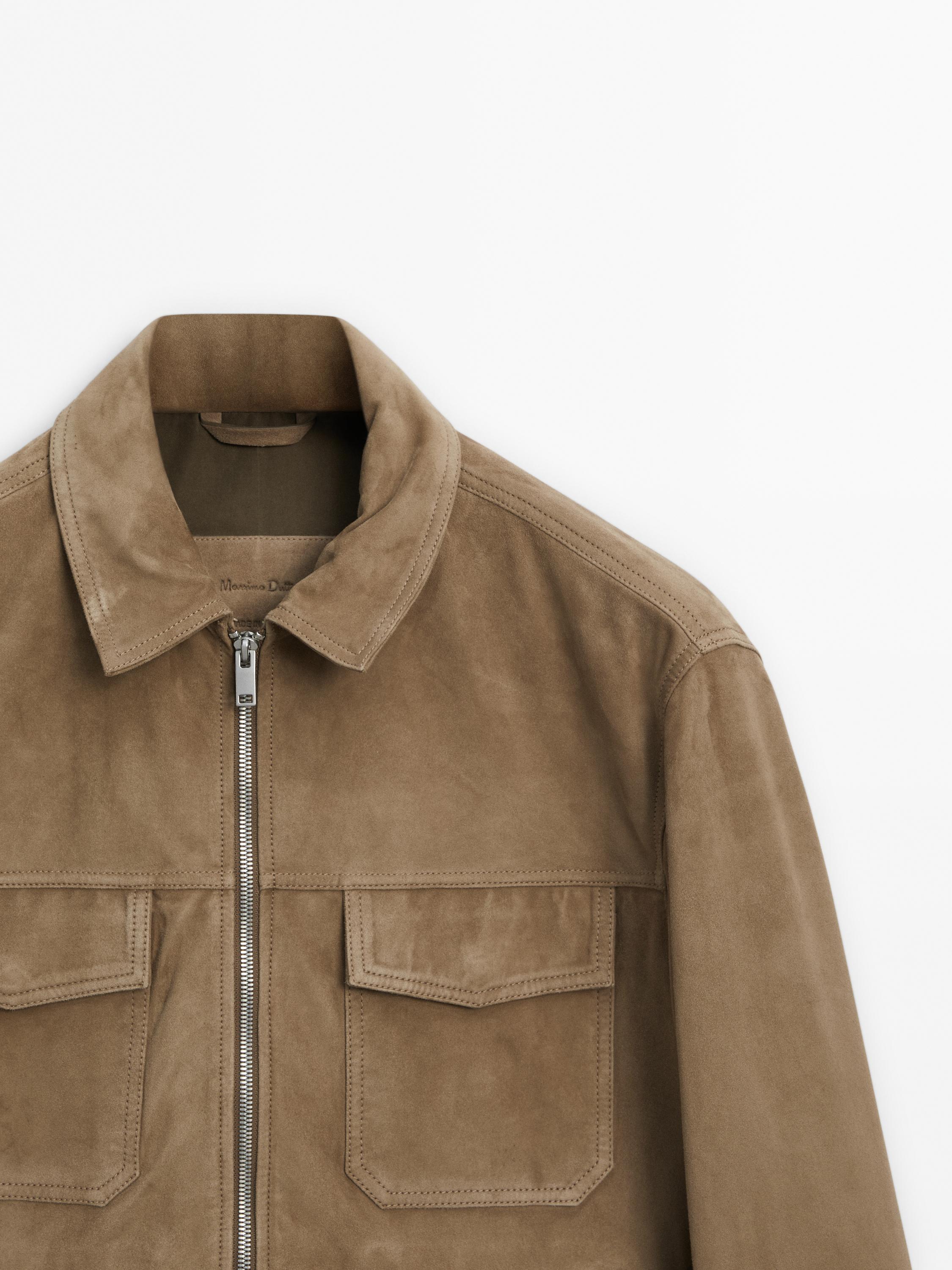 Suede leather trucker jacket - Beige | ZARA United States