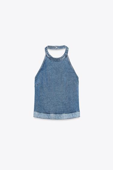 TOP Z1975 HALTER EM DENIM COMBINADO - Azul-médio da Zara