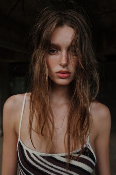 STRIPED RUSTIC MIDI DRESS - Black / Brown by Zara - Image 1