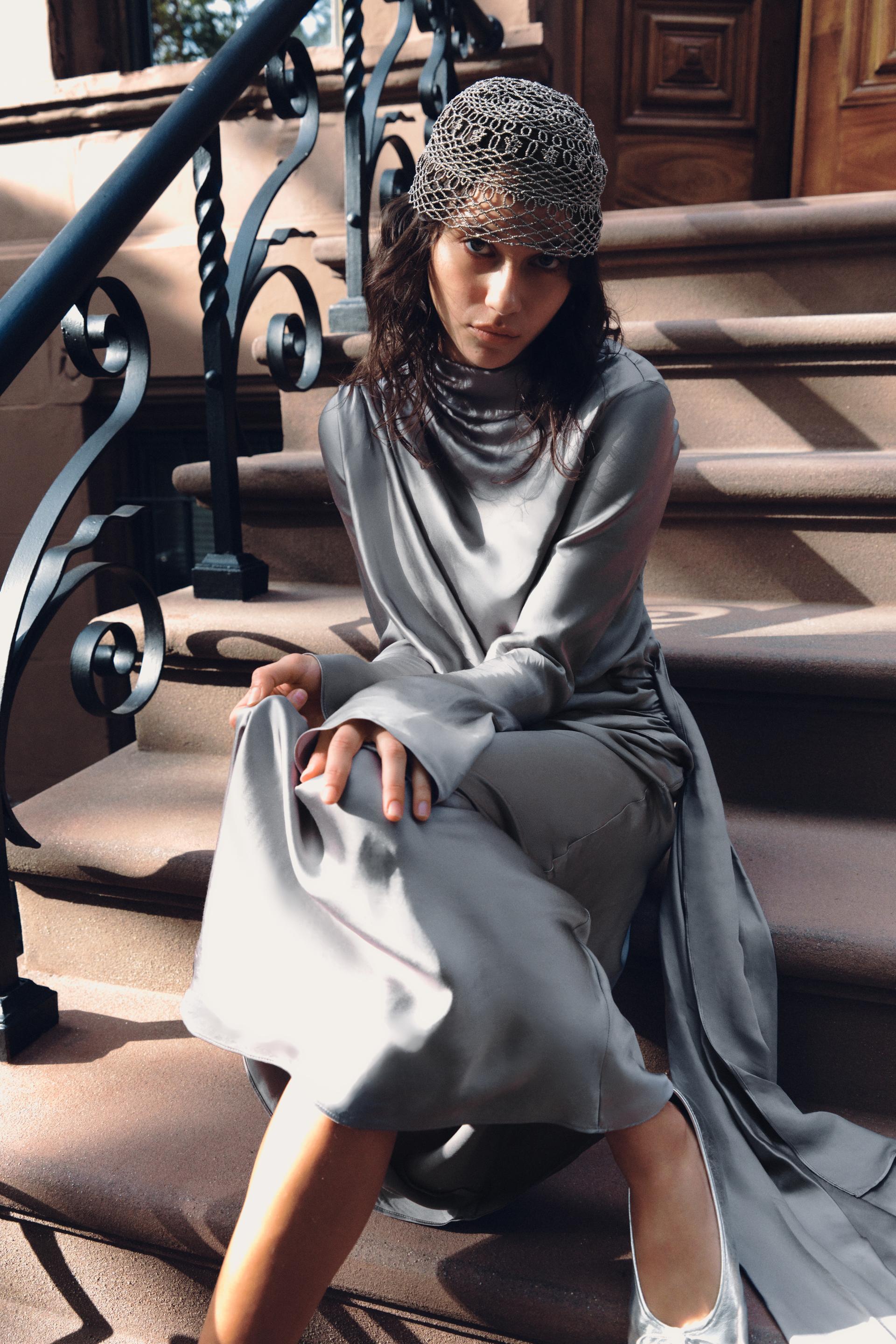 100% VISCOSE DRAPED MAXI DRESS thumbnail 3