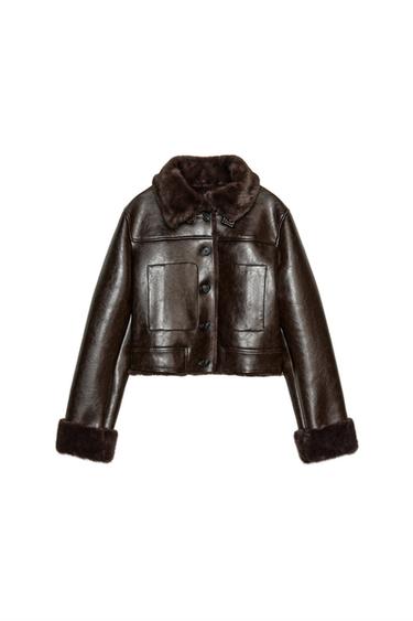 CAZADORA DOBLE FAZ EFECTO PELO - Marrón de Zara