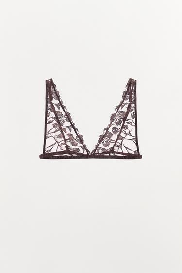 Zara EMBROIDERED LACE TRIANGLE BRALETTE - Brown