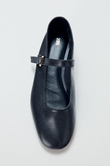 Zara LEATHER BALLET FLATS 50TH ANNIVERSARY - Black