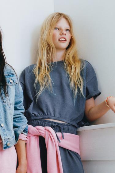 T-shirt Zara Fille Bleu à Pois - Taille 5-6 Ans - Bon état