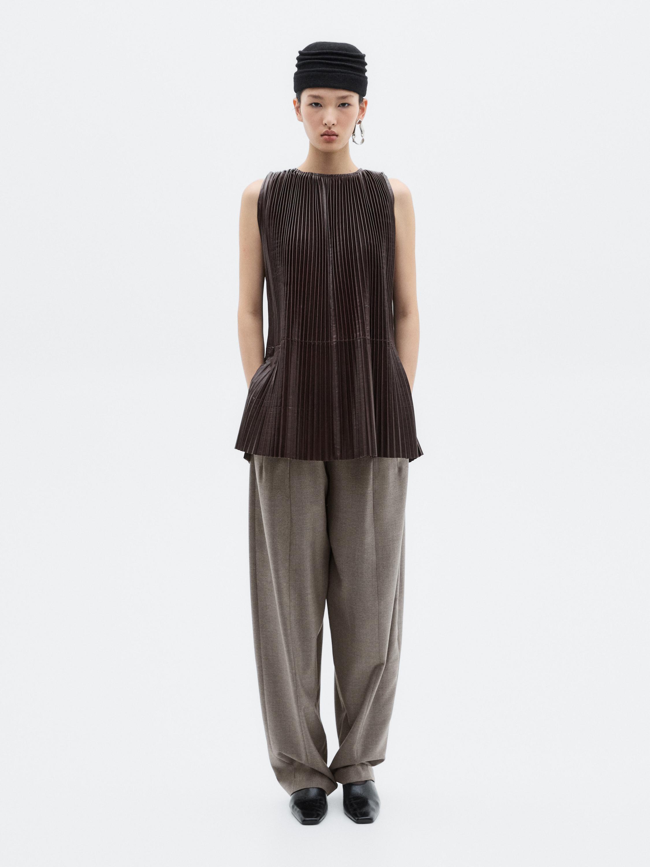 Long pleated nappa leather top - LIMITED
