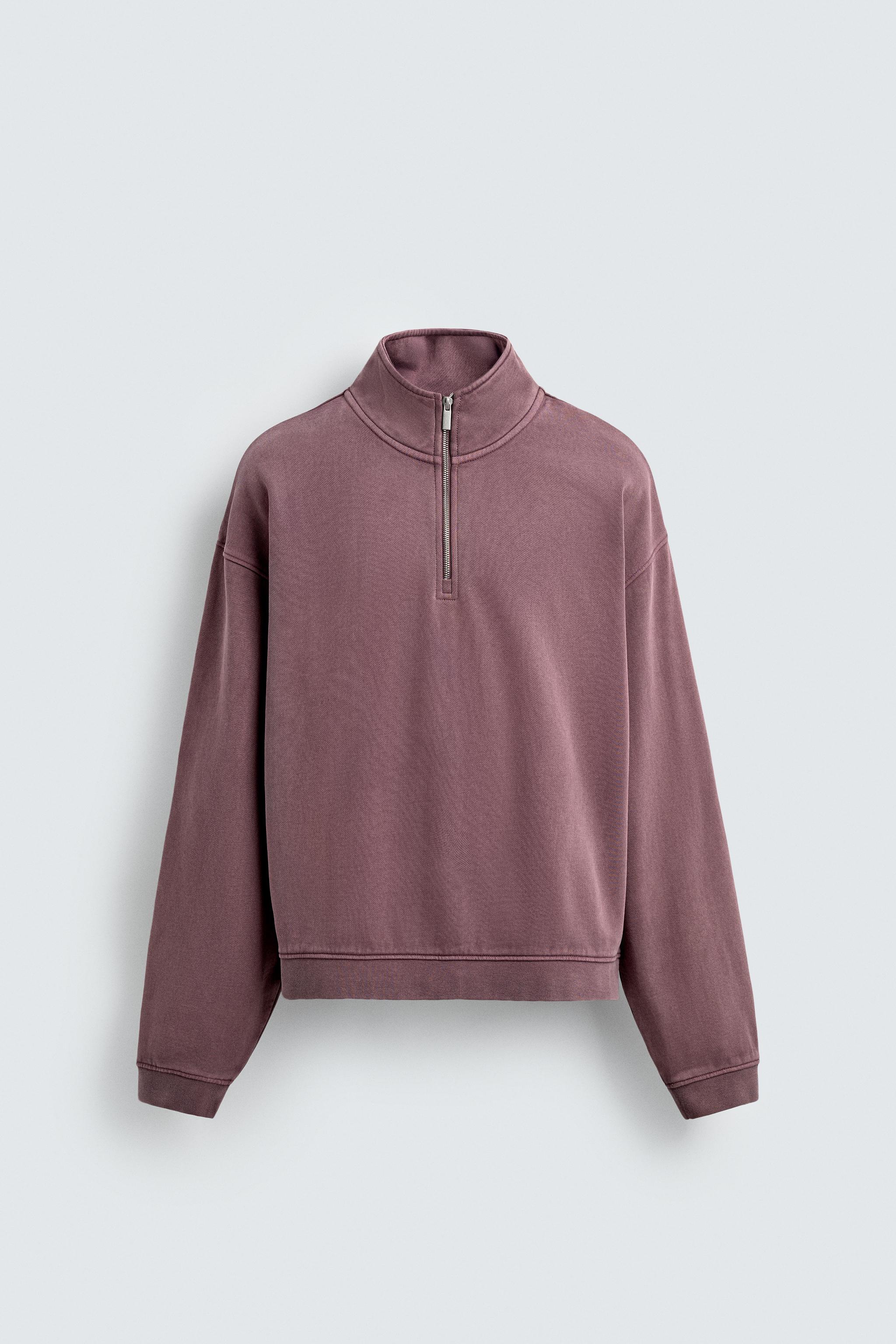 WASHED QUARTER-ZIP SWEATSHIRT - Raspberry | ZARA United States