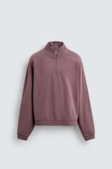 WASHED QUARTER-ZIP SWEATSHIRT - Raspberry by Zara