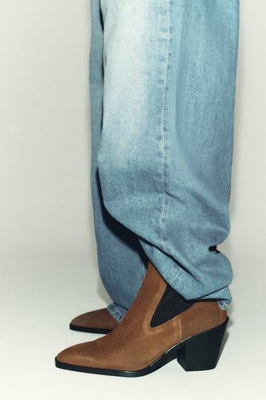 SPLIT SUEDE HEELED ANKLE BOOTS - Brown by Zara